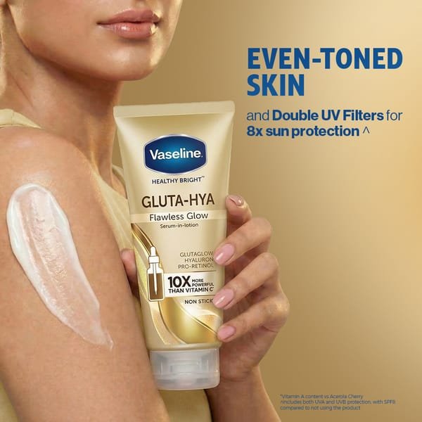 Vaseline Healthy Bright Gluta-Hya Serum Burst Lotion - Dewy Radiance 330ml | Body Lotion with GlutaGlow, Hyaluron & Niacinamide | For Bright & Glowing Skin | 10X More Powerful Than Vitamin C